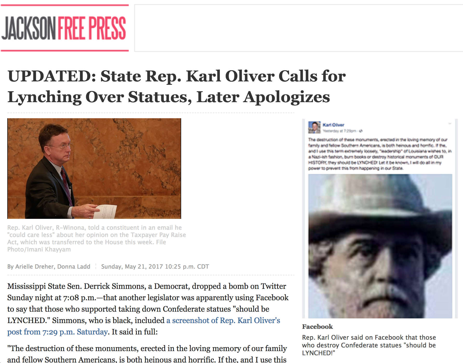 screen capture of the article, as it appeared online in 2017